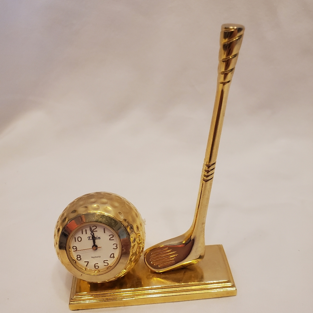 Vintage Brass Elgin Golf Club & Ball Clock